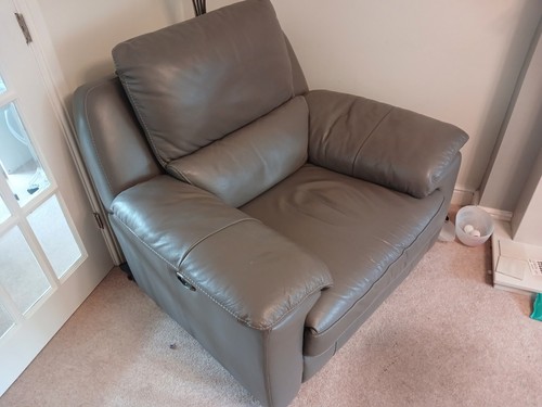 Grey leather electric recliner - leather,