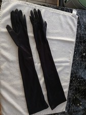 Vintage Long Black Evening Gloves One Size Stretch Satin Look Party Opera Formal