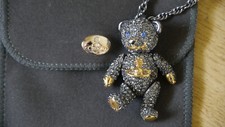 Rare Vivienne Westwood Swarovski Gunmetal Teddy Bear Necklace with Box and Card