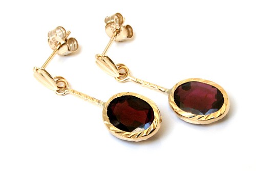 9ct gold garnet - drop, earrings