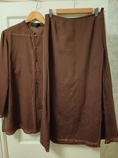 Vintage Nitya,  Matching Skirt And Overshirt,  100% Cotton,  Brown Coloured With