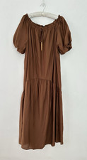 H & M Dress Women’s Brown Maxi Bubble Sleeves Size M Maxi Ruffle Tie Tiered BNWT