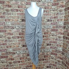 Benetton Toga Dress 10 Grey Bodycon Jersey Ruffle Stretch Above Knee