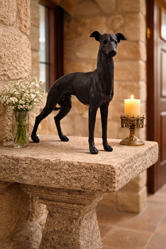 Cold cast bronze whippet - cast, dog