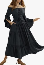 SCARLET DARKNESS Women Maxi Dress Black Goth Medieval Renaissance MEDIUM 8-10