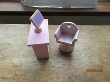 WOODEN STURDY PINK DOLLS HOUSE STUDY COMPUTER SWIVEL CHAIR CUPBOARD/DESK
