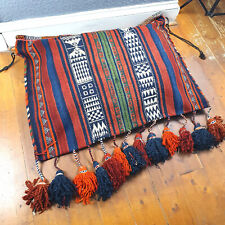 Antique Kilim Tapestry Large Floor Cushion Cover Authentic Saddlebag withTassels