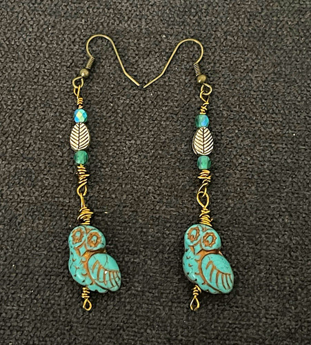 Turquoise owl dangle drop hook - turquoise,