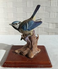 Mounted Blue Tit Garden Bird Ceramic Figure Ornament