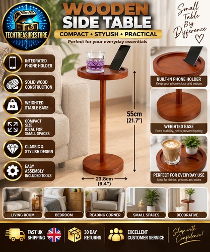 Side table wooden round - table,