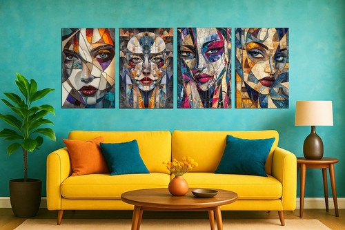 Abstract geometric woman faces - geometric,