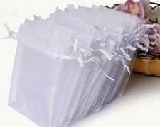 50 Small White Organza Drawstring Bags Voile Net Pouches for Favours /Jewellery 