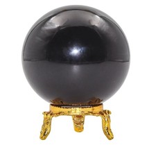 Black Tourmaline Stone sphere with Metal Stand Healing Sphere Divination Gift