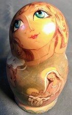 Old Vintage Hand Painted Wood Russian Nesting Dolls Set 5 Nativity Religious Art