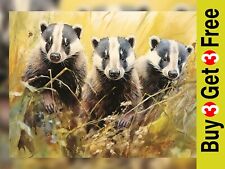 Charming Badger Watercolor Art Print 5" x 7" - Nature Wildlife Decor