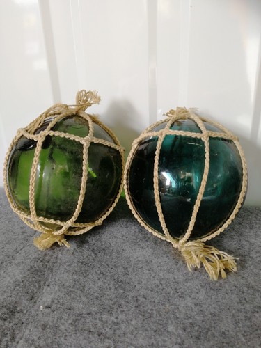 Large blue green glass buoys - large,
