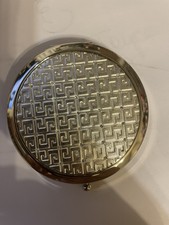 Retro Silver Art Deco Geom Old Fashioned Push Button Closure Mirror Compact