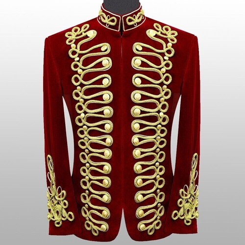 Men red hussar velvet jacket - hussar,