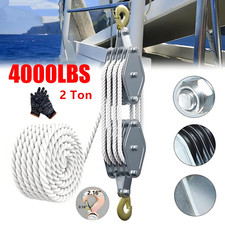 2 Ton Hoist Pulley Block and Tackle Hook Lifting Pulley Block Tool w/ Nylon Rope