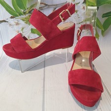 JONES Billie UK 4 SANDALS Shoes Red Suede Leather Open Toe Wedge Heel Platform