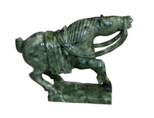 Vintage Chinese Carved Green Stone Figurine Horse with Saddle