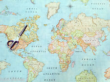 WORLD MAP 3 Fabric Vintage Atlas Curtain Home Decor Cotton Material 140cm wide