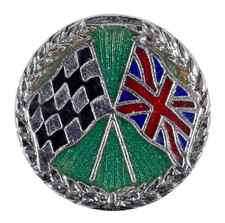 Vintage Old Motor Motorbike Racing Crossed Chequered Union Jack Flag Badge