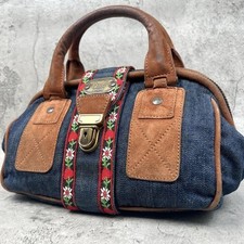 Dolce & Gabbana D&G Denim Mini Boston Handbag Women Navy Brown Floral embroidery
