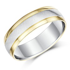 Sterling Silver and 9ct Yellow Gold Two Tone Wedding Ring 6mm Men's Ladies Band