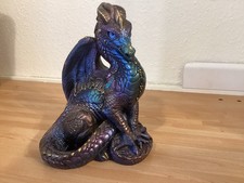 Windstone Editions Pena Peacock Blue Purple Male Dragon signed Dated 1986 9.25"T