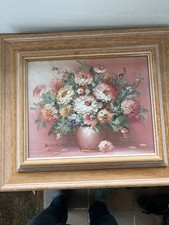 K.Stone Floral Still Life Raised Oil Painting Framed