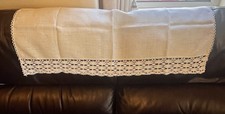 Antique Linen Long Settee Sofa Back Antimacassar Cream Crochet Cover #50