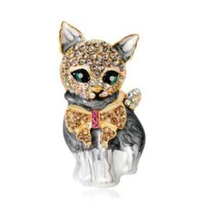 Cat rhinestone crystal - cat, brooch