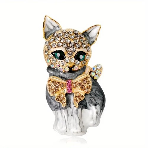 Cat rhinestone crystal brooch - crystal,