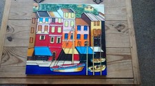 Large Colourful Boats Ceramic Wall Art Picture tube lined Tile Plaque 30X30 CMS
