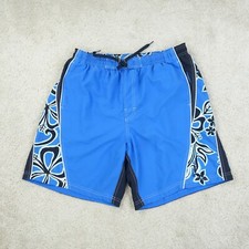 Speedo Swim Shorts Mens Large Blue Floral Panel Surf Mesh Lined Board Trunks Y2K