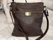 Patrick cox ladies Brown Leather Shoulder Bag Multi Pockets Zip Closure Logo 