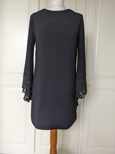 Zara Basic Black Midi Dress With Floral Lace Trim Sleeves Small