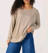 Kim & Co Soft Touch Foil Print Long Sleeve Loose Fit Tunic, Latte, Size L