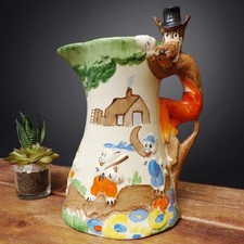 Wade Heath Disney Pottery Jug Vintage Art Deco 1930s Three Little Pigs Ceramic