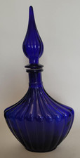 Unusual Shape Vintage Empoli Genie Bottle Decanter Cobalt Blue - Ribbed Design