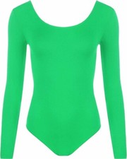 WOMEN LONG SLEEVE LEOTARD BODYSUIT TOP LADIES STRETCH BODY TOP TEE SHIRT UK8-26