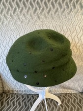 Vintage Mid Century Green Felt Sequin Hat 1950s Great Condition
