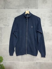 Gant Mens Medium Cardigan Navy Full Zip Jumper Sweater 100% Cotton VGC