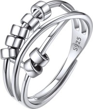 Adjustable Anxiety Ring Silver Relieve Fidget Spinner Worry Beads Meditation New