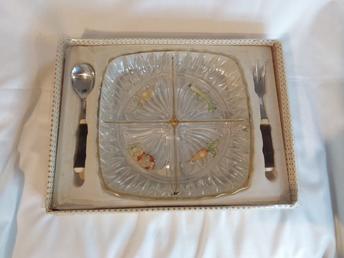 Vintage glass crudite dish - vintage,