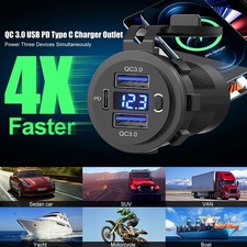 USB C Car Charger Outlet Socket 12V-24V QC3.0 Dual PD 18W Port for Truck RV Boat