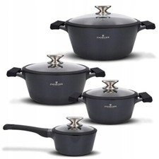 ZWIEGER BLACK STONE SET OF POTS COOKWARE 8 PCS, STEWPOTS + SAUCEPAN + GLASS LIDS
