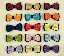 MENS/LADIES/ADULT SHINY SATIN FINISH TWO-TONE PRE-TIED BOW TIES-VARIOUS COLOURS