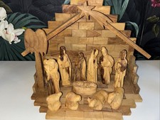 Wood Nativity Set -hand Carvery With Stable Christmas